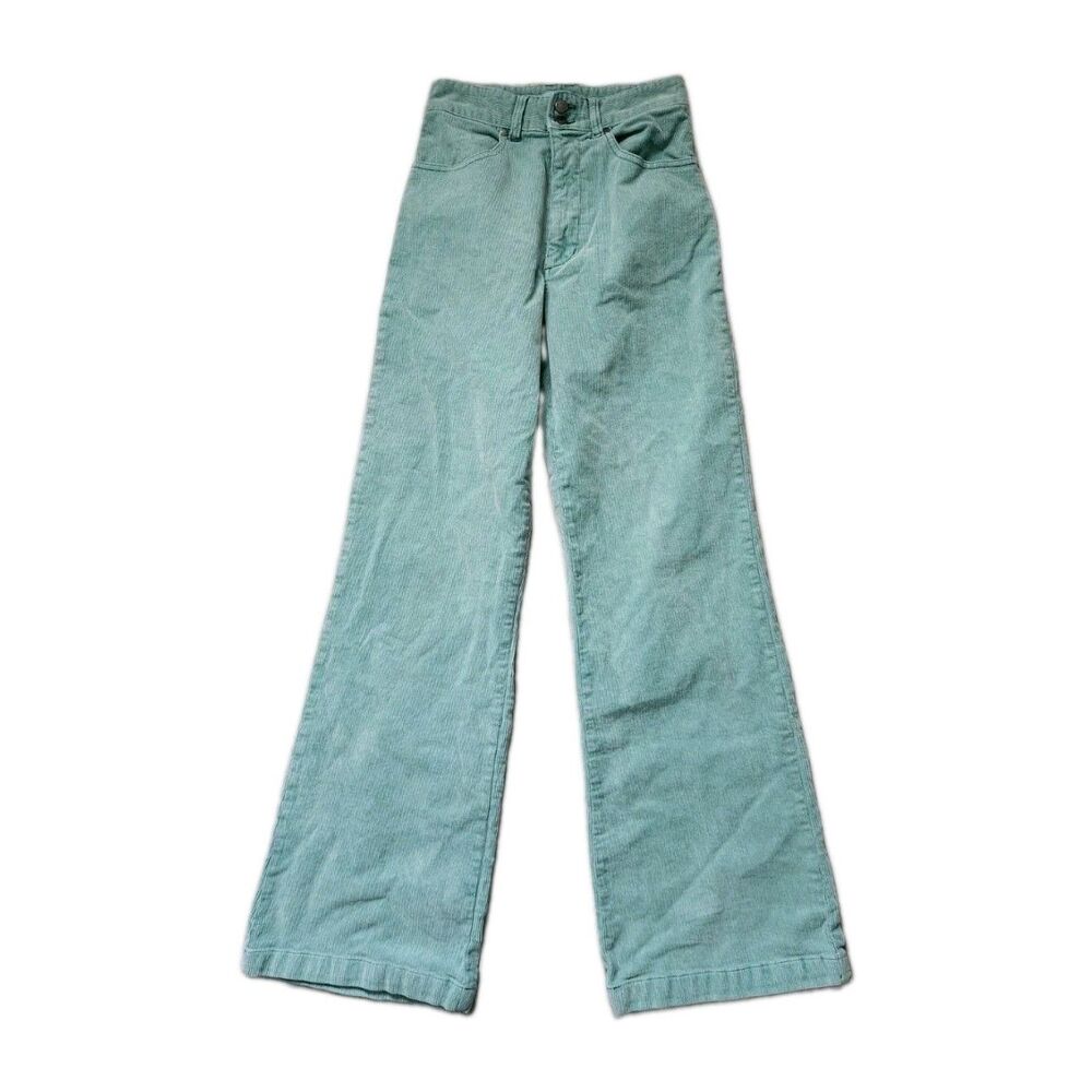 Ghanda Mint Green Corduroy Flare Pants Womens Sz 6 High Rise Wide Leg Stretch